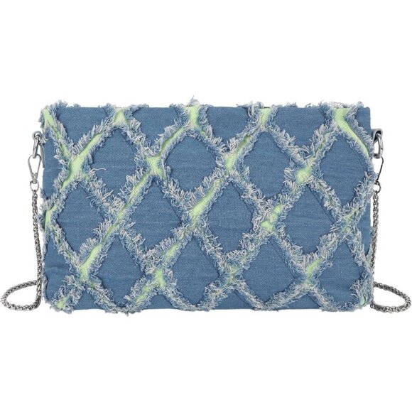 Handbags - Women Denim Mini Bucket Crossbody Bag Quilted Distressed Tassel Purse